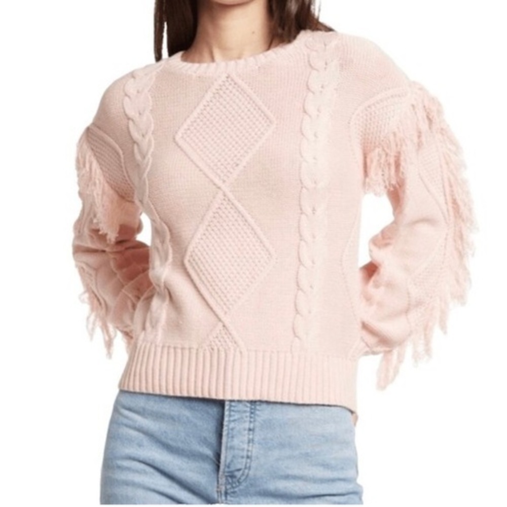 🇪🇸🐠Dreamers by Debut boho cable knit sweater fringe dusty rose small/medium
